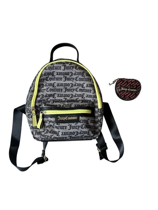 Juicy Couture Handbags - Juicy Couture Y2K Mini Backpack Coin Purse Logo Print Neon Trim Black Pink